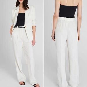 Club Monaco Pinstripe Pleated High Rise Linen Blend Trouser